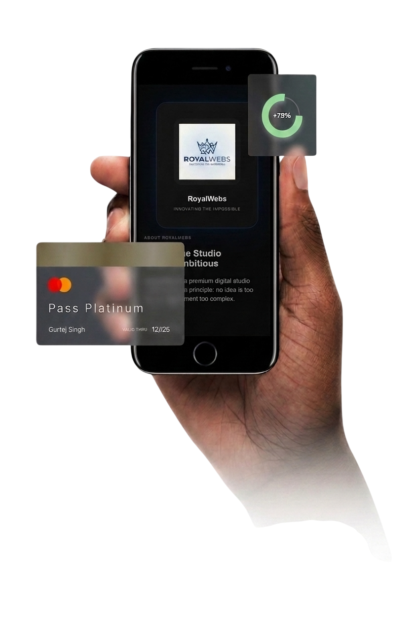 RoyalWebs app on phone